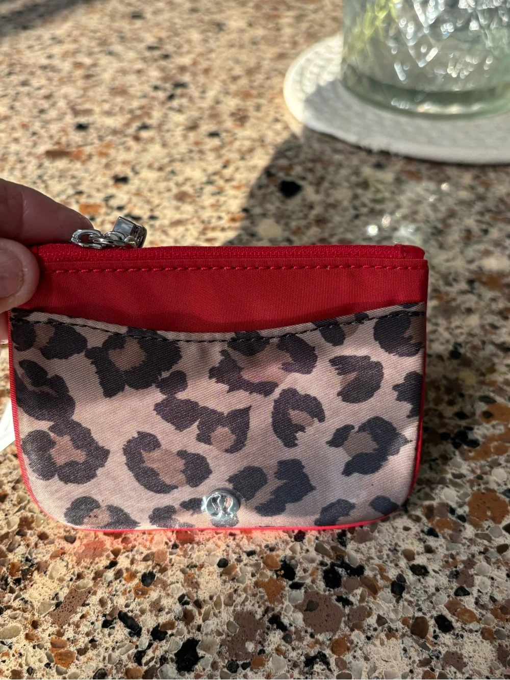 lululemon athletica Leopard Print Red Zip Wallet Clippable Card Holder NWT